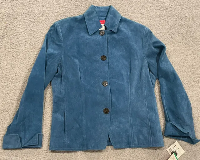 Anne Klein AK • 100% Blue Suede Leather • 3 button Jacket • Women’s Sz L • $199