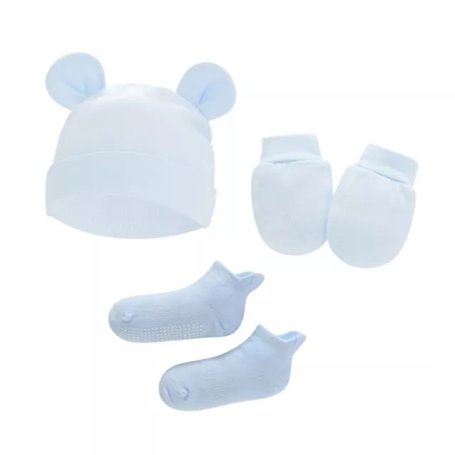 1 Set Baby Soft Cotton Anti Scratching Gloves Tail Knot Hat Foot Cover Socks Set