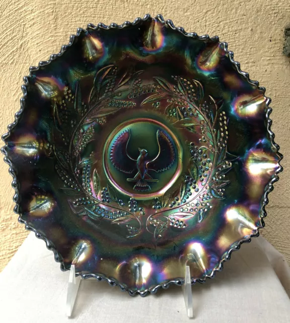 Australian Crown Crystal Dark Carnival Glass Shrike Master Bowl