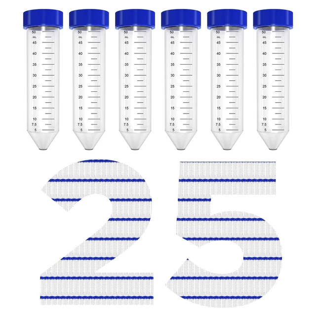 Conical Centrifuge Tubes 50mL, 25 Pack Sterile Plastic