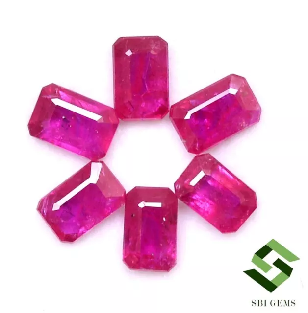 6x4 mm Certified Natural Ruby Octagon Cut Lot 06 Pcs 3.78 CTS Loose Gemstones