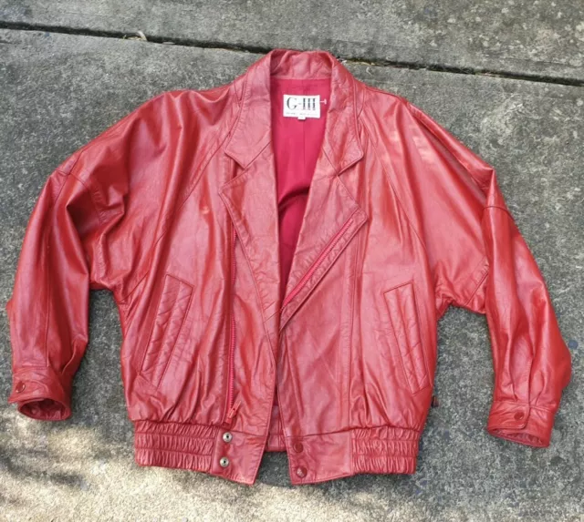 G-III Leather Fashions Vintage Retro 80s Bright Red bomber biker Jacket S dolman