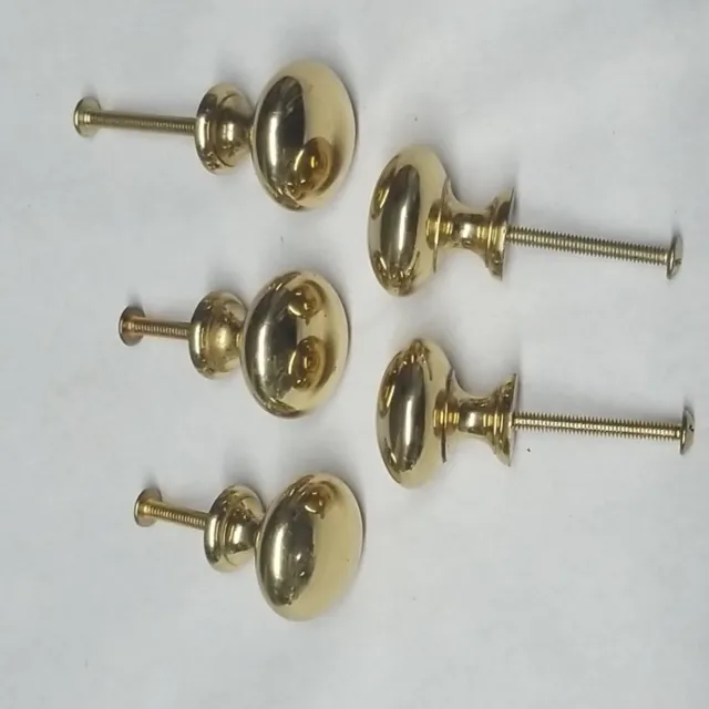 Lot of 5 Golden Brass Drawer Pulls Knobs Round Cabinet Door With Screws Glossy