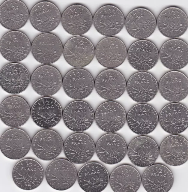 Lot De 35 Pieces 50 Cts Francs - De 1965 A 2000 -