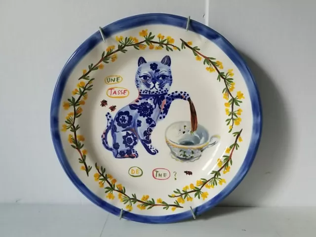 Anthropologie Nathalie Lete Charmante 10" Dinner Cat Plate With Mount Bracket