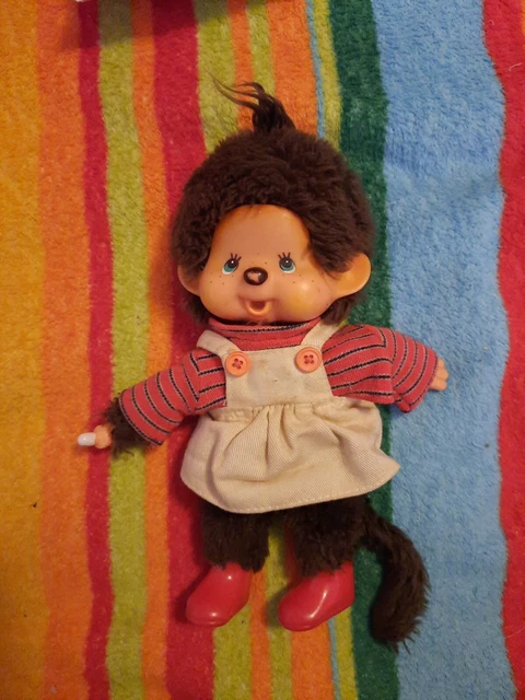 Lot De 3 Figurines Kiki Ajena – Le Vrai Monchhichi Sekiguchi 1977 – Hawaï, Papa Pull Rayé, Bébé