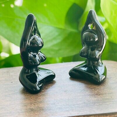 Natural obsidian hand-carved Yoga model quartz crystal reiki healing 2pc