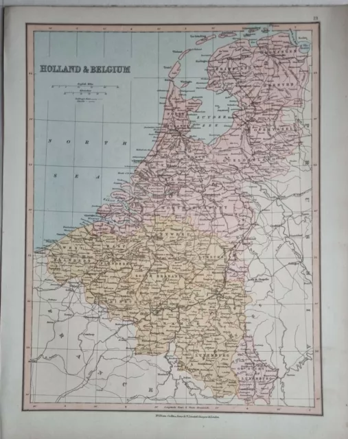 1878 Antique Map Holland & Belgium Brabant Flanders Antwerp Holland Limburg