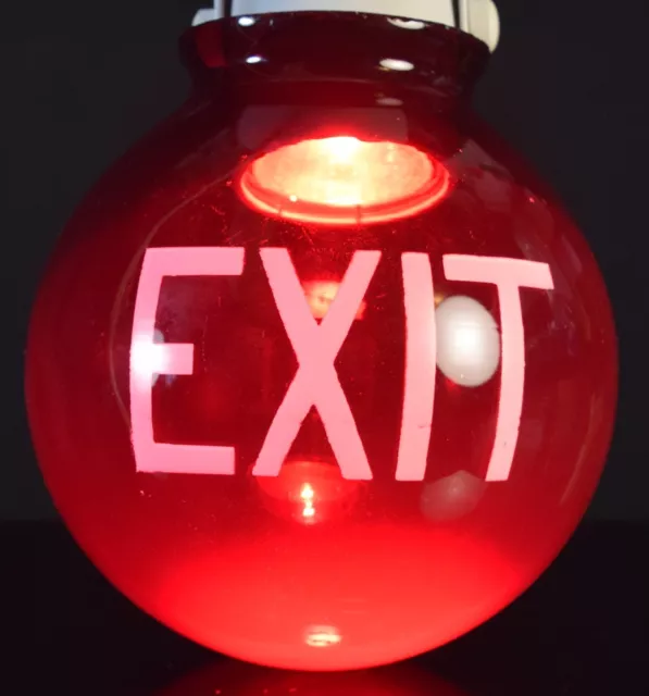 Vintage Ruby Red Glass Fire Exit Sign Globe Ceiling Mount Shade for Fixture
