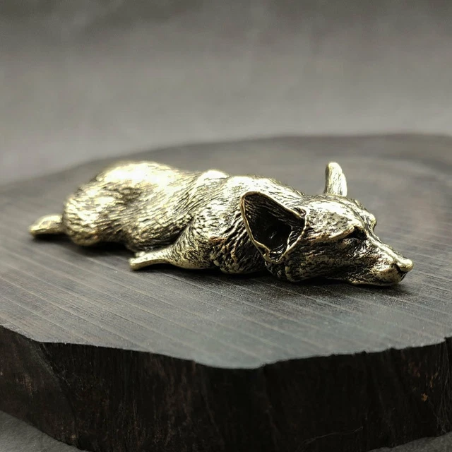 Solid Brass Corgi Dog Fox Mini Figurines Statue Ornaments Animal Figurines Retro