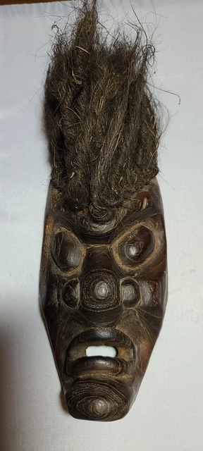 African Tribal Wooden Mask Hand Carved with Rope Hair