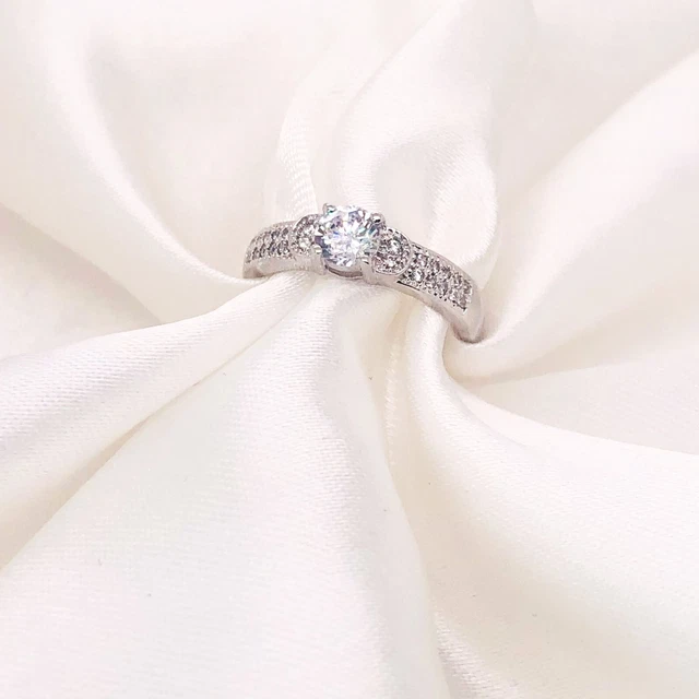925 Argent Sterling Rond Coupe Zircone Mariage Anneaux pour Femme de Bague