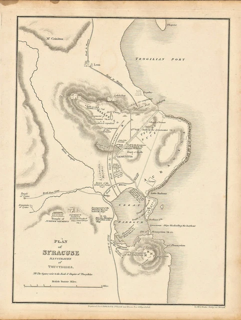 1828 engraving titled " plan of syracuse  " illustrative of thucydides