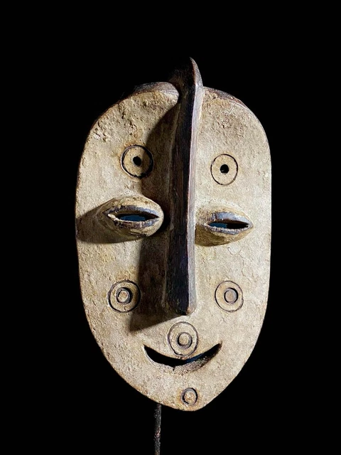 African Tribal Face Mask Wood Hand Carved Vintage Wall Hanging Fang Mask-7089