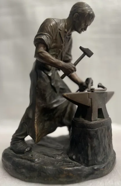 Edouard Drouot (French 1859-1945) Bronze Sculpture "A Blacksmith At Work" Signed