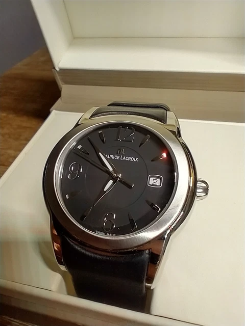 Maurice Lacroix Men's Watch SH1018 Swiss Quartz Black Dial Black Leather Band