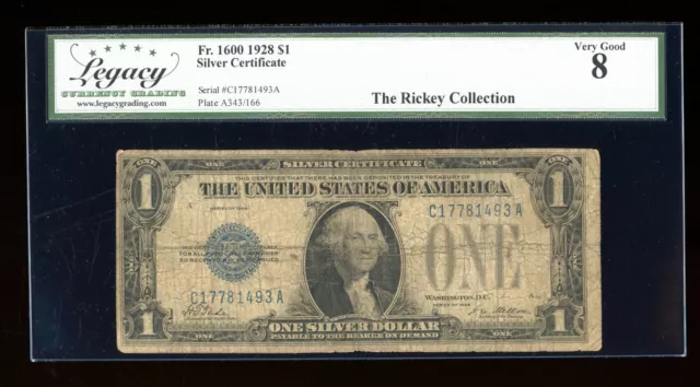 DBR 1928 $1 Silver Fr. 1600 CA Block Legacy 8 Serial C17781493A