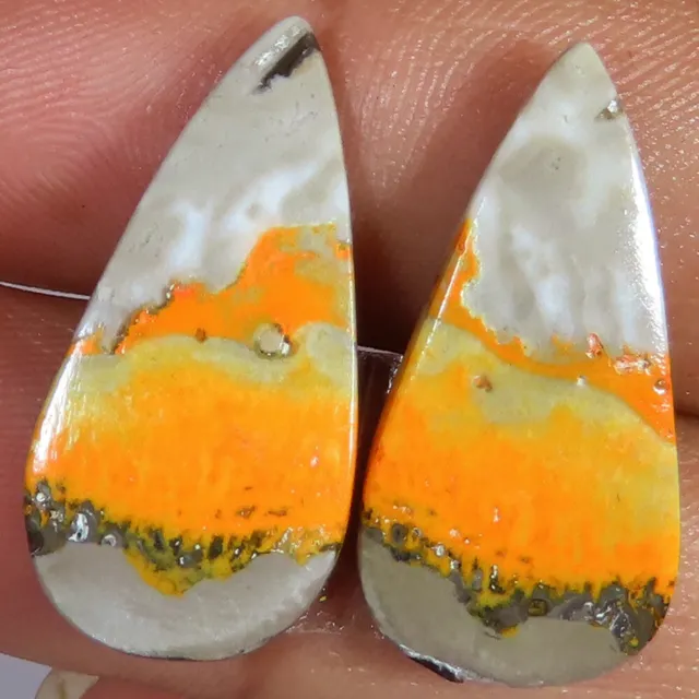 19.25 CT Natural Indonesian Bumble Bee Jasper Pair 13x26x3 mm Pear Cab Gemstone