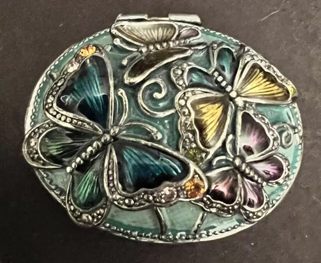 MONET 2003 Oval Butterfly Enamel Crystal Jewels Trinket Magnetic Box As Is