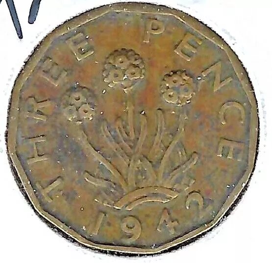 1942 Great Britain Circulated 3 Pence George VI Coin!