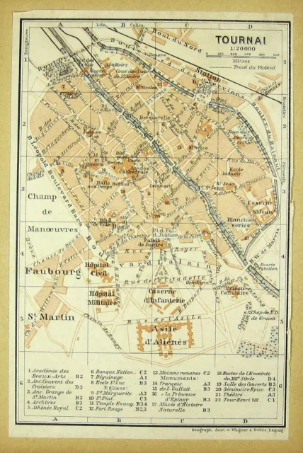 TOURNAI, alter farbiger Stadtplan, gedruckt ca.1900, (Doornik)