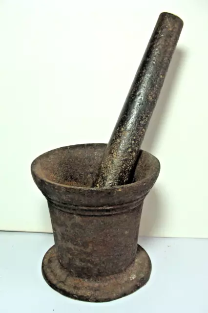 Antique Cast Iron Mortar & Pestle Apothecary Pharmacy HEAVY Estate Find