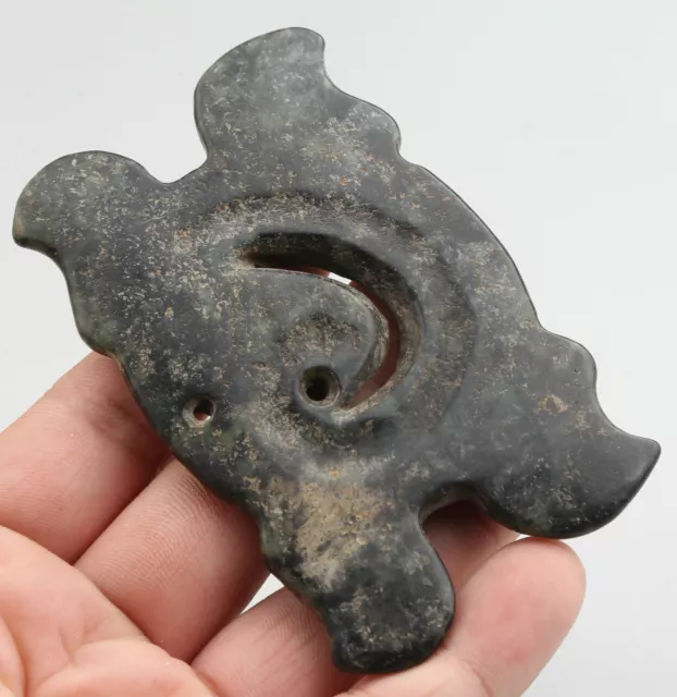 91MM Collect China Hongshan Culture Old Jade Carving Animal Grain Pendant S106