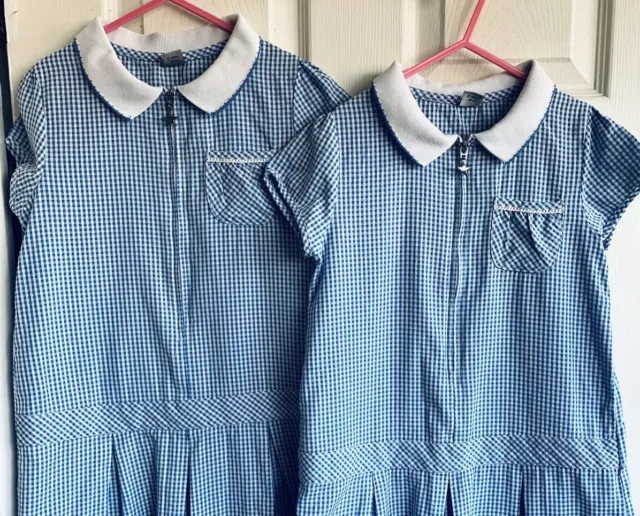 girls dress bundle x2 age 8 yrs school uniform blue gingham check summer skirt..