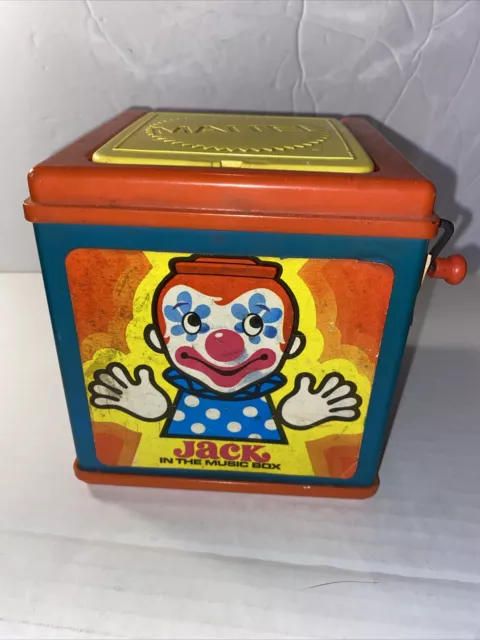 Mattel JACK IN THE BOX 1976 Wind Up Musical Clown. GDC Working Condition