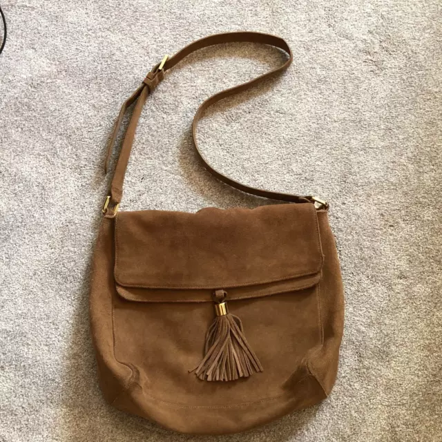 Margot Light Brown Suede Leather Hobo Crossbody Purse Shoulder Bag With Tassel