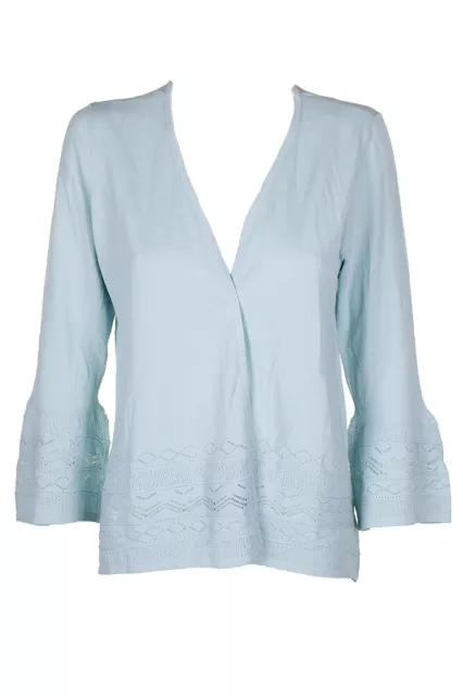 Charter Club Aqua Three Quarter Sleeve Pointelle-Knit Open Front Cardigan  M