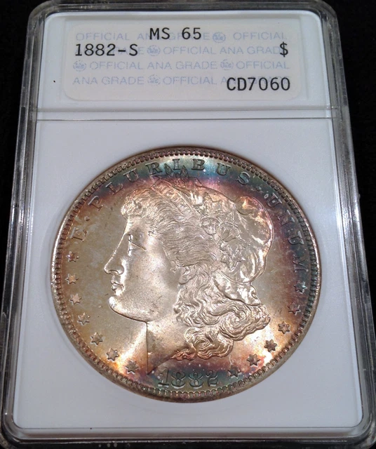 1882 S Morgan Silver Dollar MS 65 ~OLD ANA HOLDER~ Color Toning ANACS !