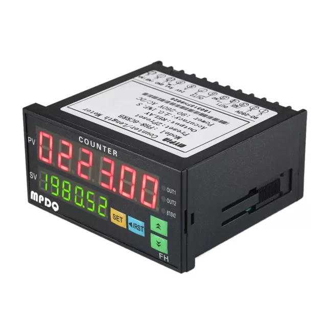 Dual Display Digital Counter 90~265V AC/DC Length Meter with 2 Relay Output