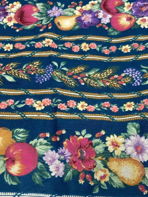 VTG Joan Kessler Concord Fabric Striped Grapes Apple Pear Flower Directional 29"
