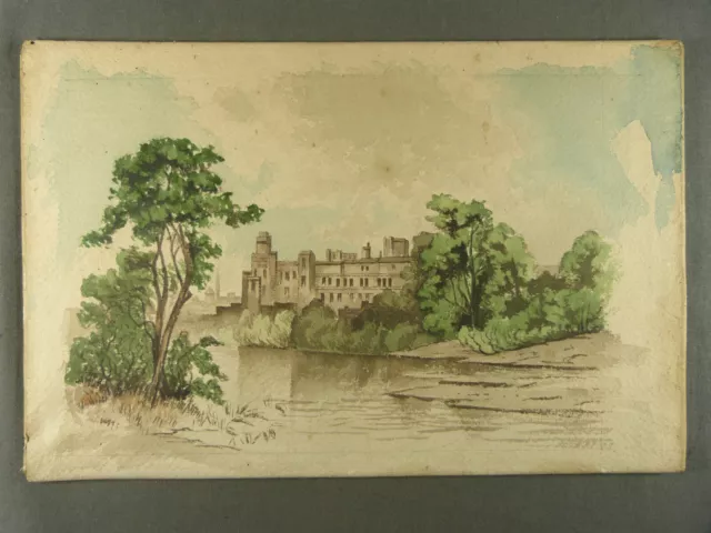 Late 19th-early 20th century watercolor Landscape with castle and pond