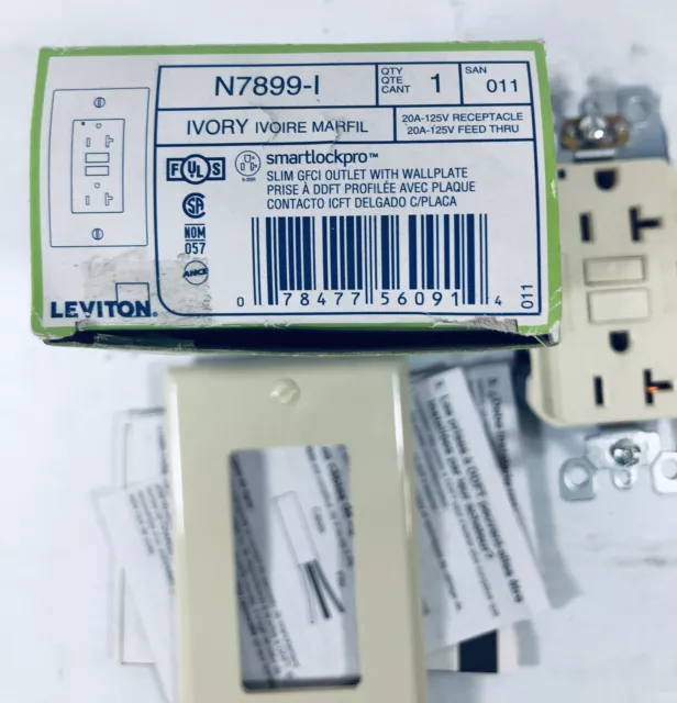 Leviton Slim GFCI Ivory Outlet with Wallplate N7899-I 3