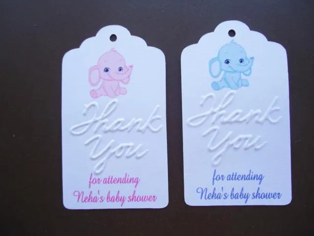 10 Kraft Gift Tags Bomboniere Baby Shower Favour Personalised Girl Boy Pink Blue