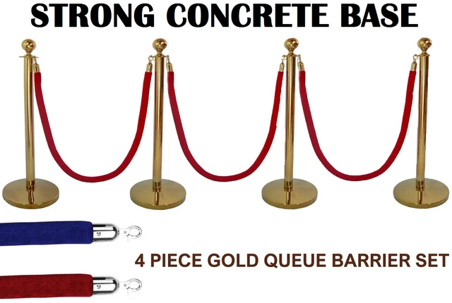4 X BRASS Queue Barrier Posts Crowd Control Security Stanchions Divider ...