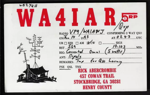 QSL QSO Radio Card"WA4IAR,Shack With Antennas,Rick Abercrombie",GA,USA(Q5104)