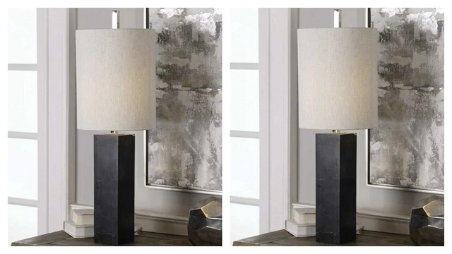 Pair Delaney Upscale Modern Xxl 32" Marble Column Table Lamp Uttermost 29359
