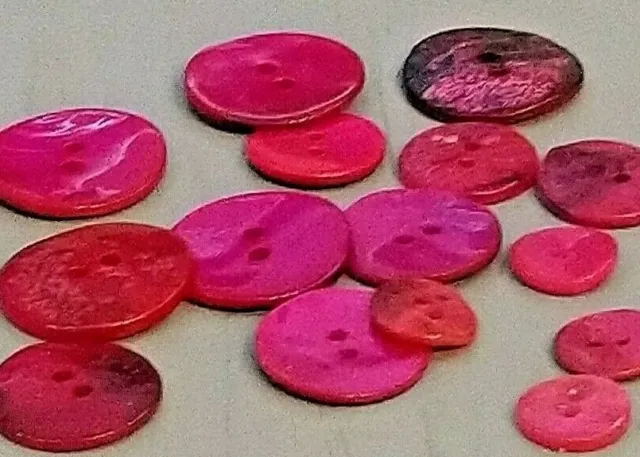Cerise Pink Mother of Pearl 2 Hole Buttons - 11mm, 15mm, 18mm, 20mm, 23mm, 34mm