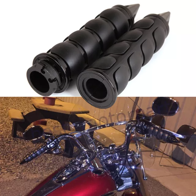 Motorcycle 1" Black Spike Hand Grips Handlebar For Harley Bobber Chopper Cruiser