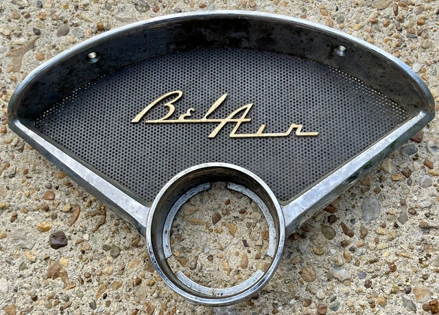 1955 1956 CHEVROLET CHEVY BEL AIR DASH SPEAKER GRILL and CLOCK BEZEL 3717180 OEM 1955 1956 CHEVROLET CHEVY BEL AIR DASH SPEAKER GRILL and CLOCK BEZEL 3717180 OEM