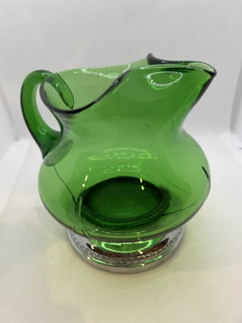 Art Deco Farber Bros Krome Kraft Emerald Green Cambridge Glass Water Pitcher