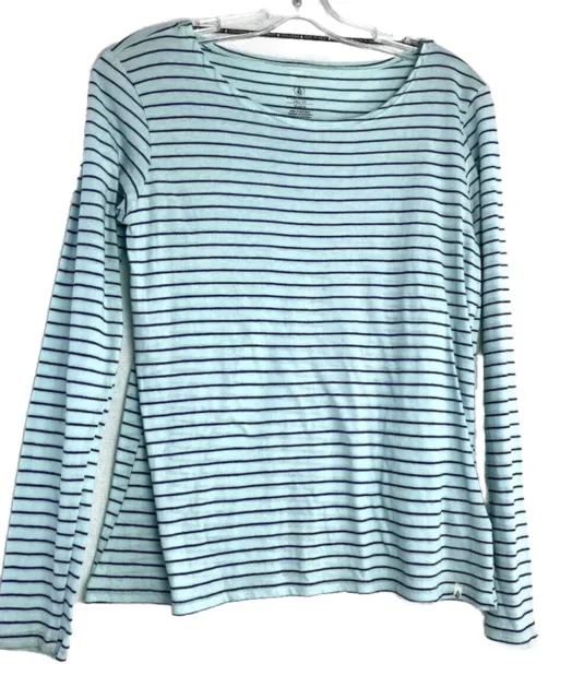 Volcom Womens Lived In Striped Long T Shirt Sz:S  Blue / Mint Green Cotton  NWT