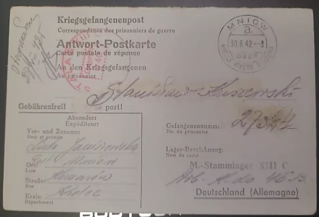 Zensur Karte Lager Stalag XIII C Hammelburg Mniow Kriegsgefangenenpost POW (35