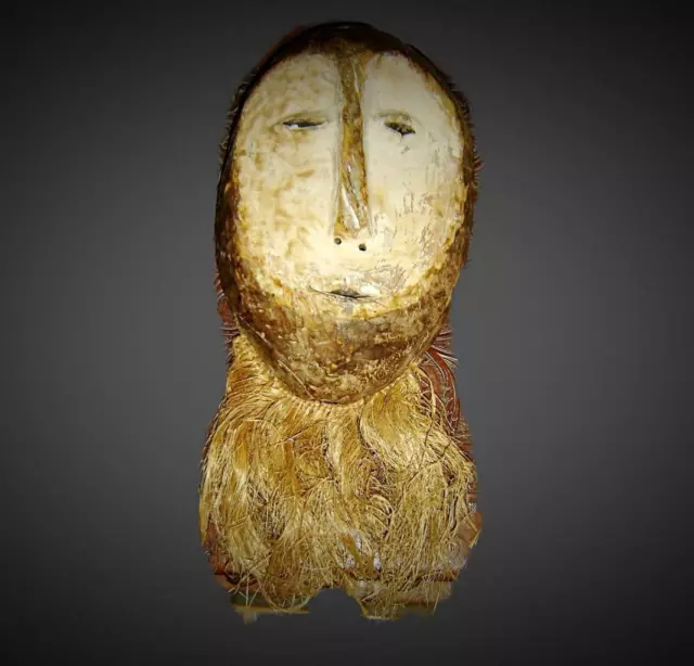 Rare Antique African Congo Bwami Society Of The Lega People Mask With Beard 19C.