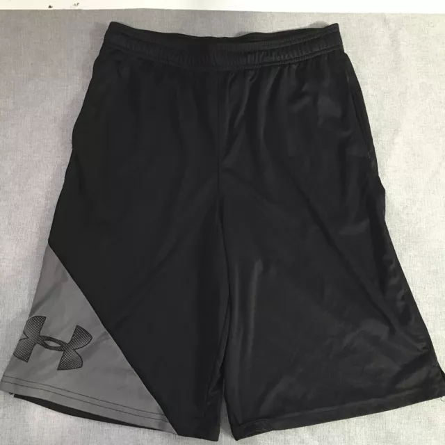 Under Armour Kids Boys Shorts Youth Size L Black Big Logo Elastic Waist