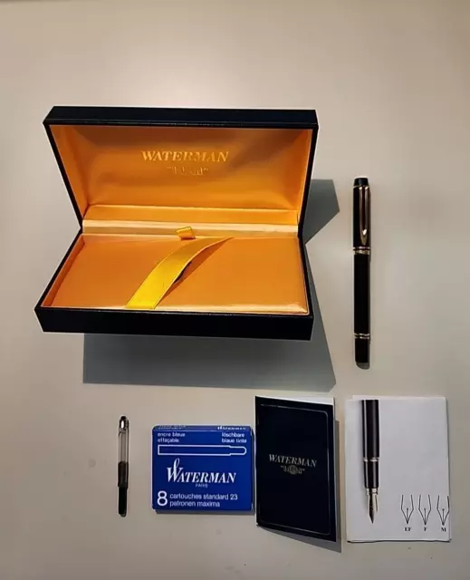 WATERMAN PARIS Fountain Pen IDEAL 18K 750 Nib 8 Ink Cartridges FRANCE Mint