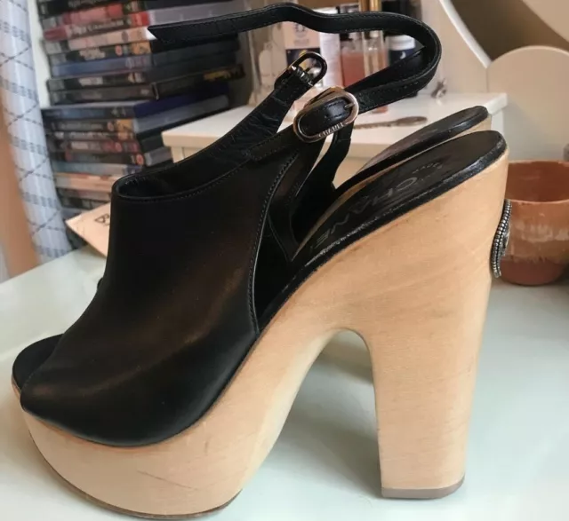 CHANEL WOOD/REAL LEATHER Heels Platform Clogs Shoes Size 40 UK 7 £225.00 -  PicClick UK